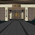 Traditional Chinese Garden Landscape With Ornate Gate Stone Lions And Symmetrical Design