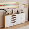 Stylish Decorative Cabinet With White Wood Design Multiple Drawers Shelves For Cosmetics Storage