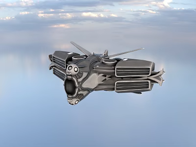 Futuristic Flying Vehicle With Sleek Design Floating In Blue Sky And White Clouds 3d model