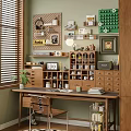 Cozy Study Room Interior With Wooden Bookshelves Writing Desk Wall Decor And Potted Plant