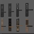 Modern Door Handles with Various Designs in Black and Beige Including Keypad Styles