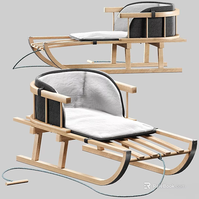 Wooden Rocking Chairs With Gray White Cushions And Sleigh Base Design 3d model 