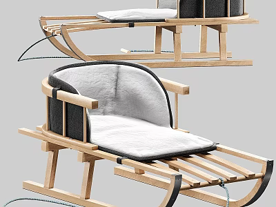 Wooden Rocking Chairs With Gray White Cushions And Sleigh Base Design 3d model