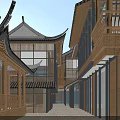 Traditional Commercial Street Waterfront With Ancient Architecture Outdoor Seating And Greenery