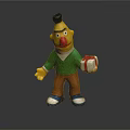 Yellow Cartoon Character In Green Sweater Brown Pants Blue Shoes Holding Red White Ball