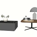 Modern Coffee Tables With Gray Rectangular Design Wooden Top Black Stand And Decorative Items 3d model