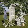 Scenic Outdoor Photo Spot With Arched White Decor Flowers Vines And Green Trees