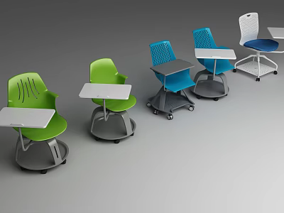 Modern Multicolor Office Chairs With Attached Tables And Rolling Wheels 3d model