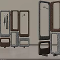 Modern Geometric Clothes Hanger With Gray Brown Frames And Hanging Clothes