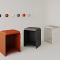 Modern Style Three Colored Stools With Leather Seats And Wall Decorations 3d model