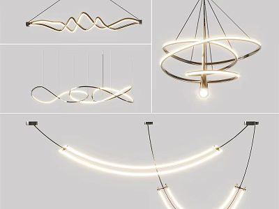 Modern Chandeliers With Various Creative Wave Ring And Curved LED Light Designs 3d model