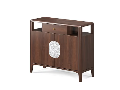 Modern Wooden Sideboard With Dark Brown Finish Round Decorative Panel And Drawer 3d model