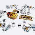 Nordic Tableware Ornaments Combination 3d model