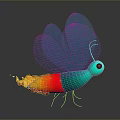Vibrant Butterfly With Transparent Wings Red Green Body Large Eyes And Flame Like Tail