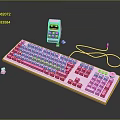 Cute Pink White Mechanical Keyboard With Mouse Keycaps And Cable For Computer 3d model