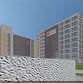 Light Yellow Multi Story School Building With Basketball Court And Blue Sky