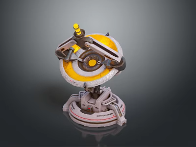3D Mechanical Device Model With Circular Yellow Disc And Gray Base Mechanical Components 3d model