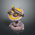 3D Mechanical Device Model With Circular Yellow Disc And Gray Base Mechanical Components