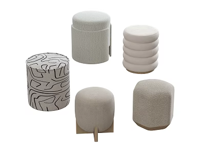 Modern Ottomans With Various Designs Textured Fabrics And Wooden Legs For Home 3d model