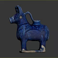 Blue Glazed Ceramic Animal Shaped Sculpture With Handle And White Base