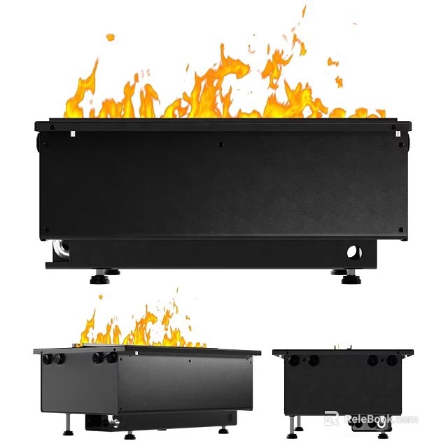 Contemporary Black Fireplace Design With Realistic Flames And Sturdy Metal Base 3d model 
