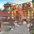 Ancient Chinese Architecture Featuring City Gate Red Lanterns And Traditional Street Shops
