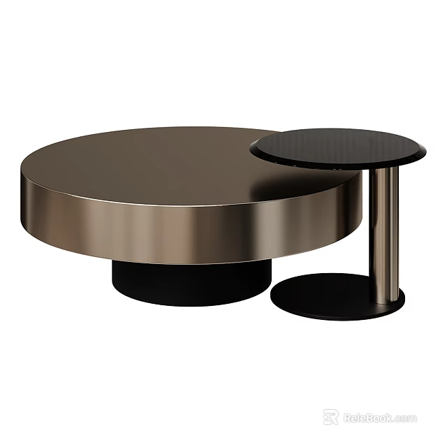 Modern Two Piece Round Coffee Tables With Sleek Metallic Finish And Sturdy Base 3d model 