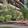 Residential Landscape Plant Combination with Lush Trees Shrubs and Greenery Along Pathway
