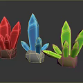 Vibrant Decorative Ornament Set with Red Blue Green Crystal Shaped Pieces and Colorful Bases
