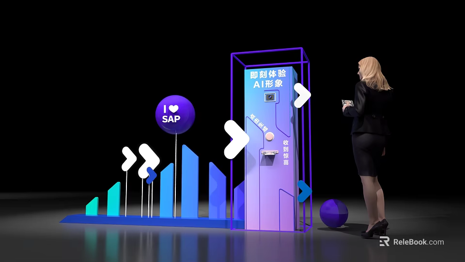 Modern Photo Check In Spot With SAP Logo AI Experience And Arrow Design 3d model 