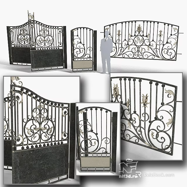 Wrought Iron Gates With Intricate Scroll Designs And Floral Decorative Patterns 3d model
