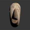 Ivory Colored Horn Shaped Household Item With Red And Black Decorative Patterns