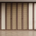 Modern Wooden Wardrobe Interior Design With Rattan Panels And White Sliding Doors