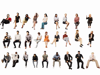Group of Diverse People in Various Sitting Poses for Design Collection 3d model
