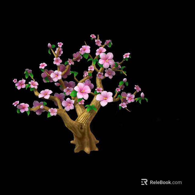 Decorative Food Tree With Pink Flowers And Golden Trunk For Dessert Decoration 3d model 
