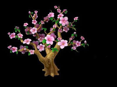 Decorative Food Tree With Pink Flowers And Golden Trunk For Dessert Decoration 3d model