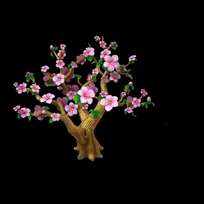 Decorative Food Tree With Pink Flowers And Golden Trunk For Dessert Decoration 3d model