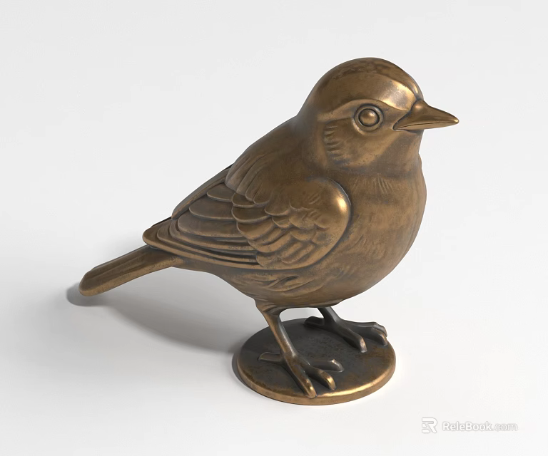 Bronze Bird Landscape Sculpture With Detailed Feathers And Lifelike Eyes On Base 3d model 