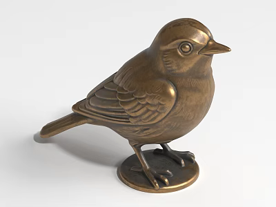 Bronze Bird Landscape Sculpture With Detailed Feathers And Lifelike Eyes On Base 3d model
