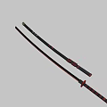 Classic Katana Weapon Featuring Black Scabbard Red Accents Golden Handle And Red Blade