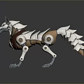 Mechanical Wolf Character Design With White Brown Body Metallic Paws And Red Gem