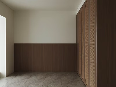 Modern Minimalist Wooden Wardrobe with Built in Design and Sliding Doors 3d model