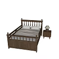 Classic Wooden Double Bed With White Bedding Nightstand And Table Lamp