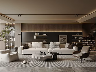 Light Luxury Italian Home Living Room Sofa Coffee Table Combination Three-Seat Sofa Marble Coffee Table Leisure Chair Solid Wood Locker Decorative Cabinet Large Flat Stairs 3d model