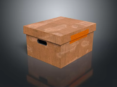 Clothing Storage Cardboard Box With Brown Material And Orange Label Handle 3d model