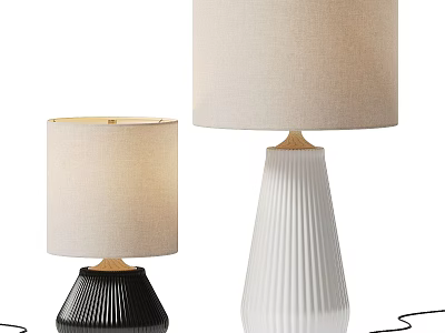 Two Stylish Table Lamps With Textured Bases And Beige Fabric Shades 3d model