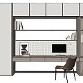Modern Bookcase Interior Design With Desk Computer Chair And Storage Books 3d model