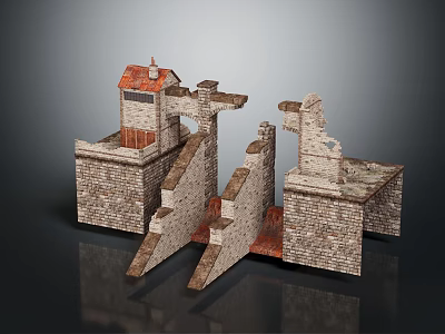 Historical Ruined Stone Brick Fortress Structure With Tower Archway And Textured Walls 3d model