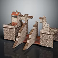 Historical Ruined Stone Brick Fortress Structure With Tower Archway And Textured Walls