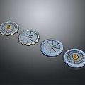 Metallic Circular Components With Radial Patterns Yellow Centers And Silver Edges